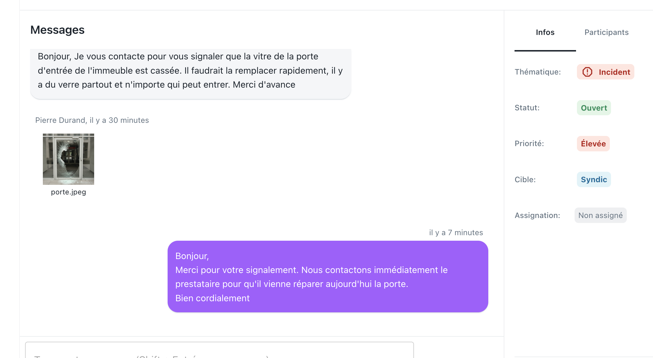 Interface de gestion des demandes