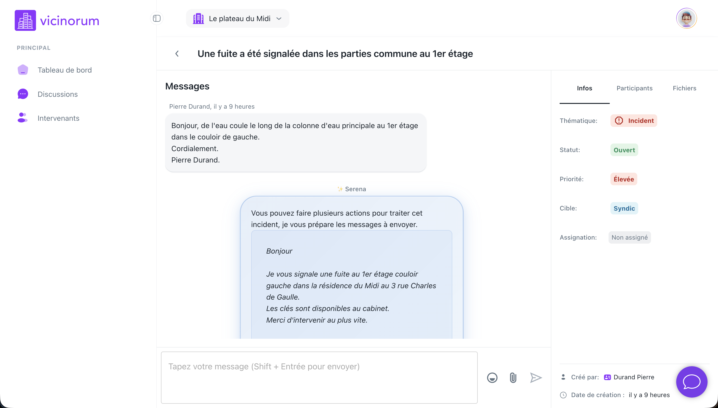 Interface de l'IA Serena pour les réponses préparées